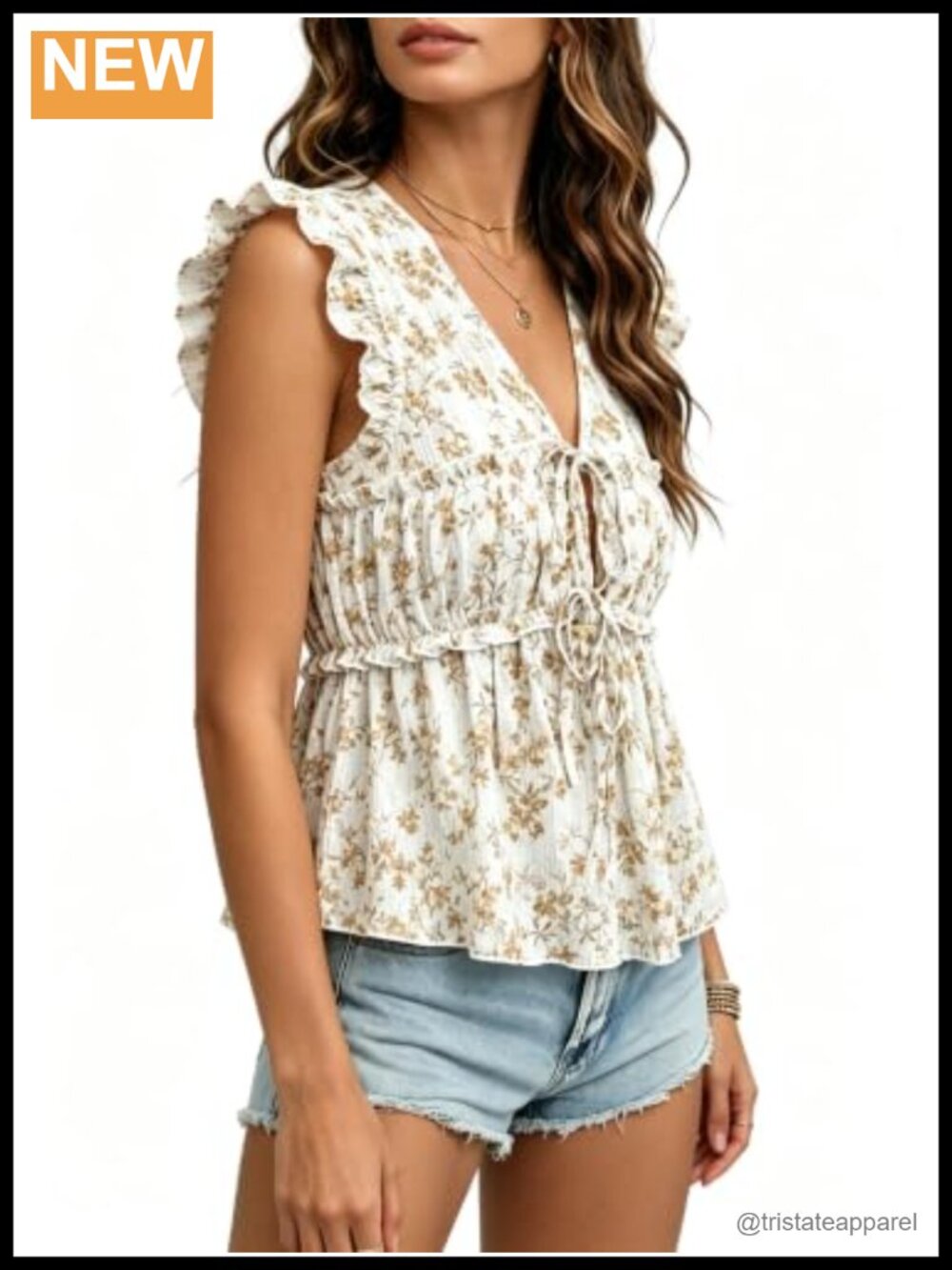 Babydoll Top Women V Neck Ruffle Cap Sleeve Tie Front Blouse Summer Floral